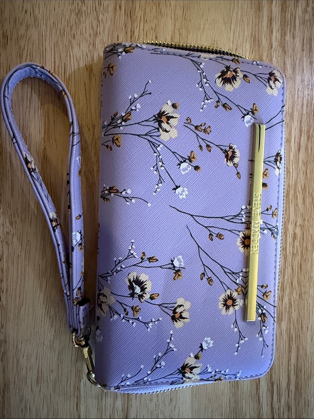 Steve Madden Lavender Floral Wristlet Clutch with Gold Accent